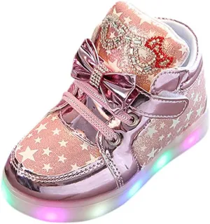 Kids LED Light Up Sneakers Breathable Sport Casual Girls Boys Shoes Adjustable Strap Flashing for Toddler/Little