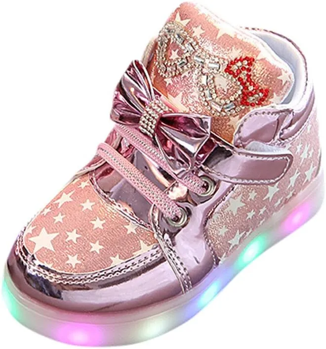 Kids LED Light Up Sneakers Breathable Sport Casual Girls Boys Shoes Adjustable Strap Flashing for Toddler/Little