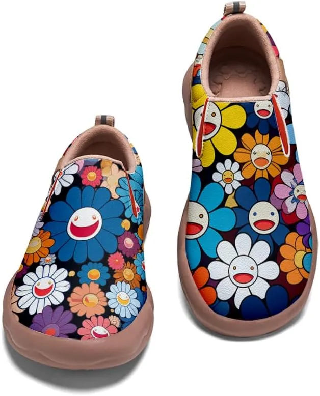 Kids Shoes Boys Girls Slip On Loafers Lightweight Soft Sole Sneaker Smiling Colorful Sunflower
