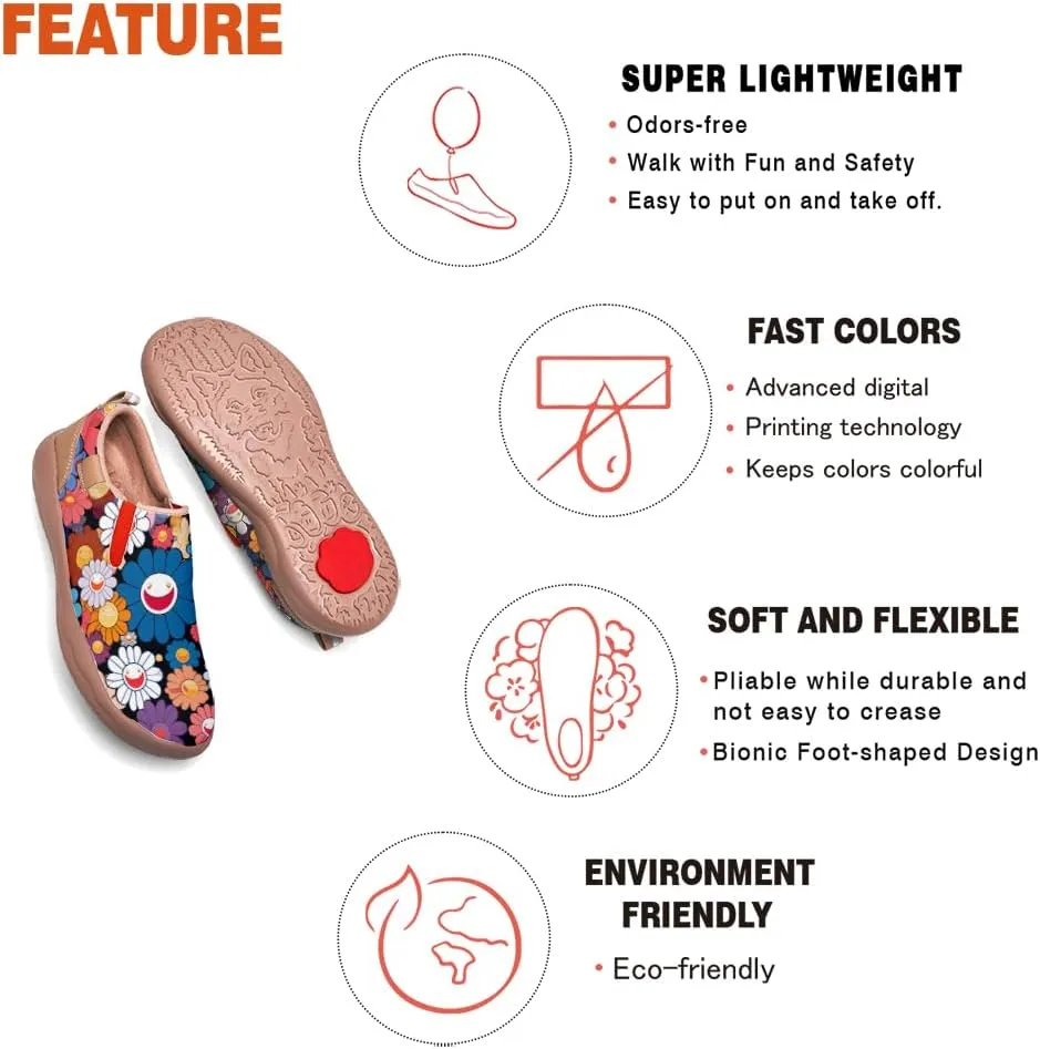 Kids Shoes Boys Girls Slip On Loafers Lightweight Soft Sole Sneaker Smiling Colorful Sunflower