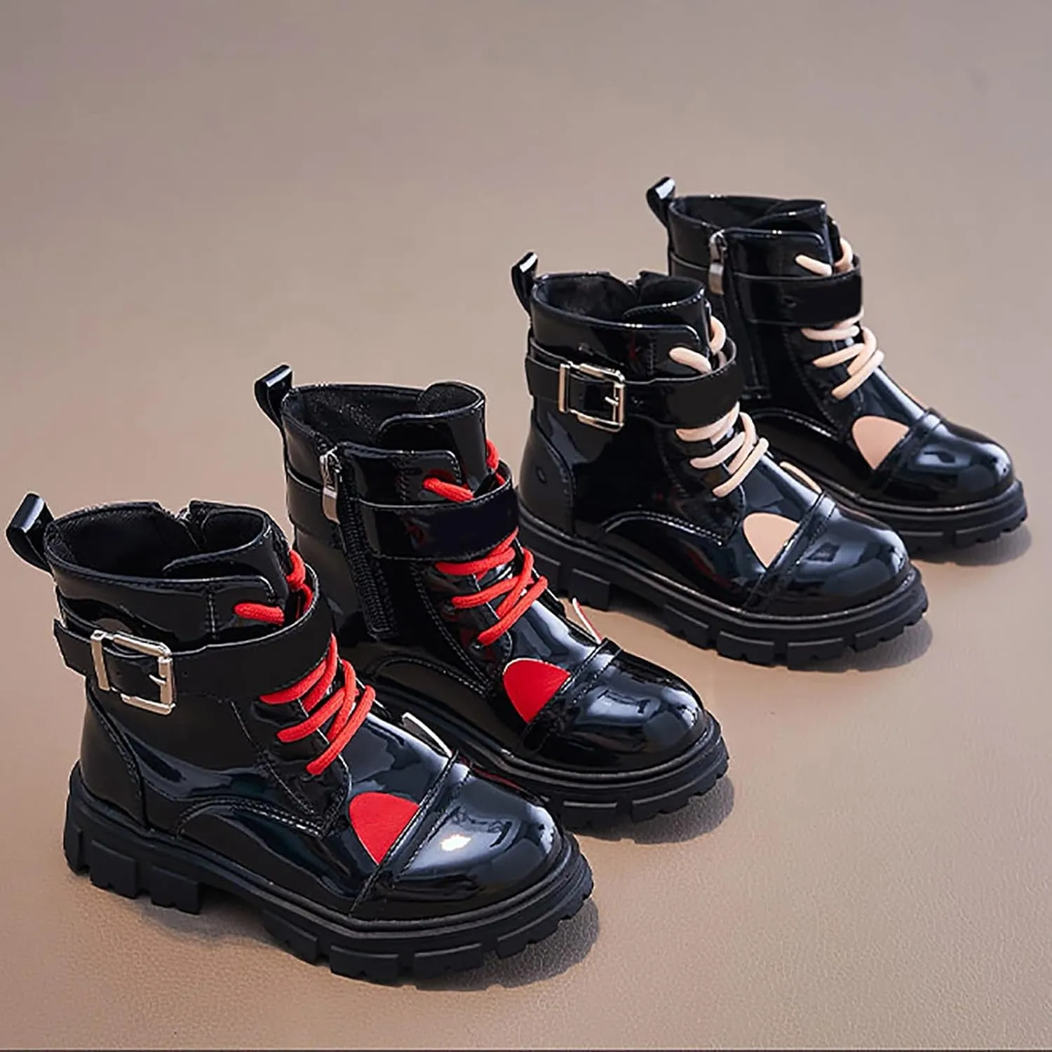 Kids Winter Boots Toddler Girls Combat Ankle Booties Fashion Leather Lace Up Combat Shoes With Zipper Riding Booties