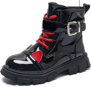 Kids Winter Boots Toddler Girls Combat Ankle Booties Fashion Leather Lace Up Combat Shoes With Zipper Riding Booties