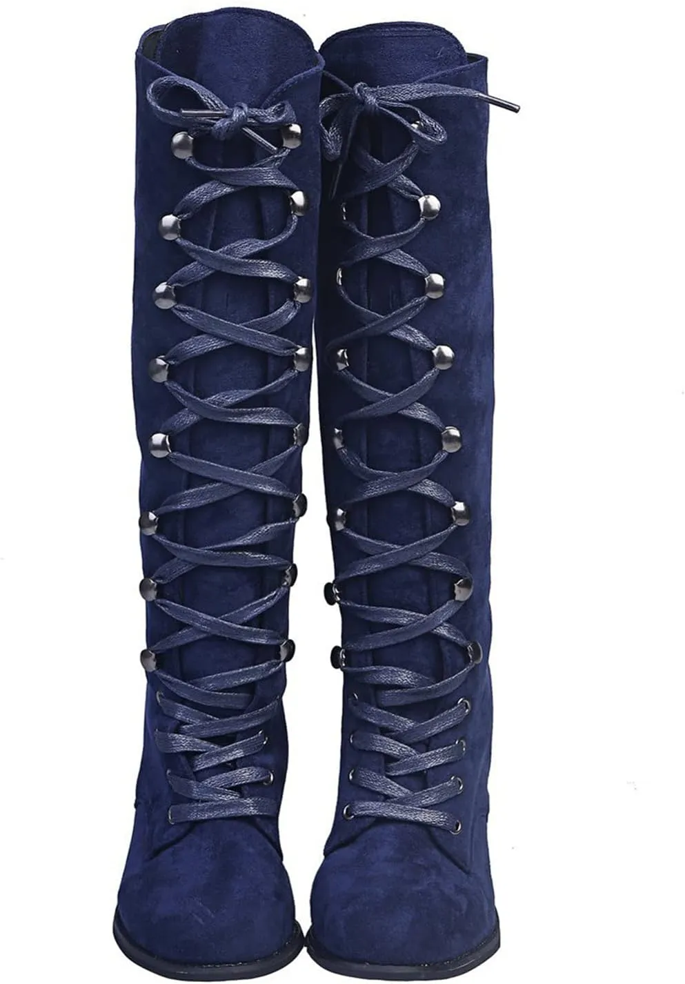 Knee High Boots Women Vintage Gothic Mid Calf Height Boots Lace up Thick High Heels Boots Casual Winter Warm Shoes