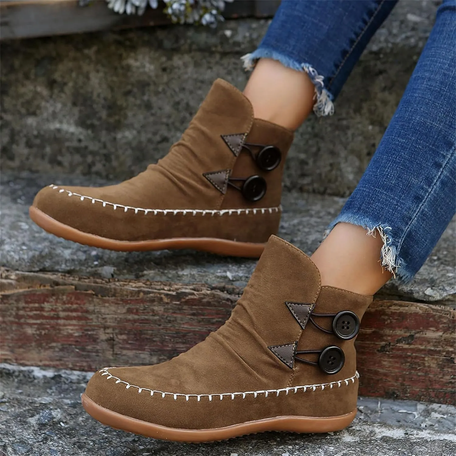 Lausiuoe Boots For Women Cowboy Style Flat Fashion Ankle Booties Causal Dressy Side Zipper Wide Width Western Boots