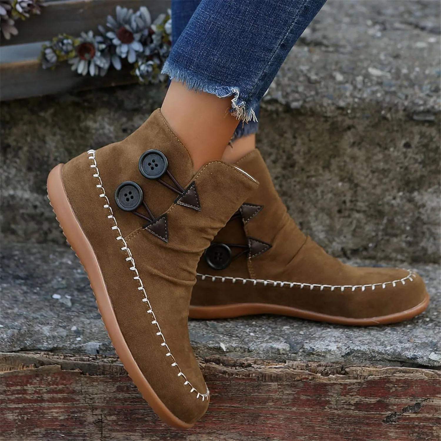 Lausiuoe Boots For Women Cowboy Style Flat Fashion Ankle Booties Causal Dressy Side Zipper Wide Width Western Boots