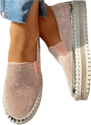 Lausiuoe Glitter Sneakers For Women Wide Width Comfortable Sparkly Rhinestone Walking Shoes Soft Slip On Flat Loafers