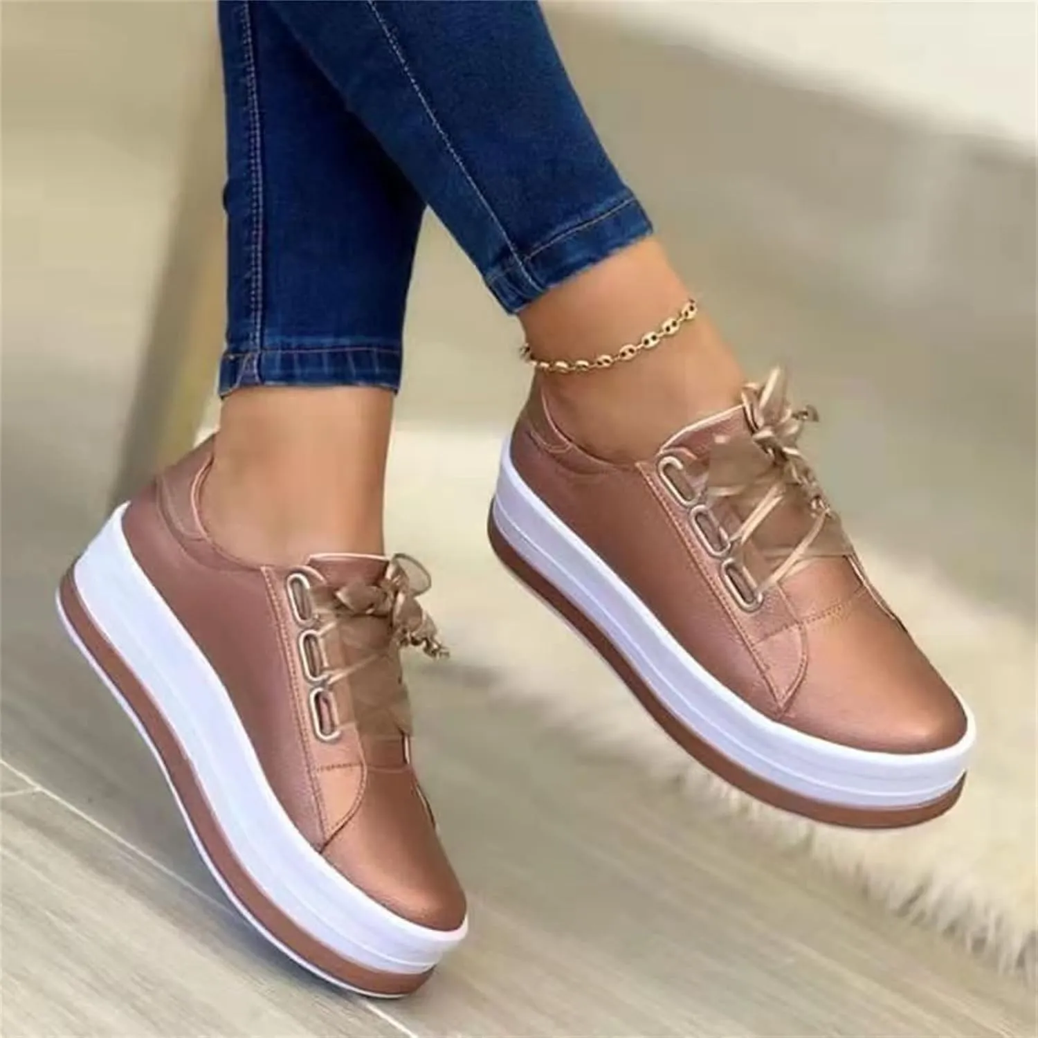 Lausiuoe Platform Shoes For Women Sneakers Lightweight Non-Slip Casual Fashion Soft Comfort Breathable Walking Shoes