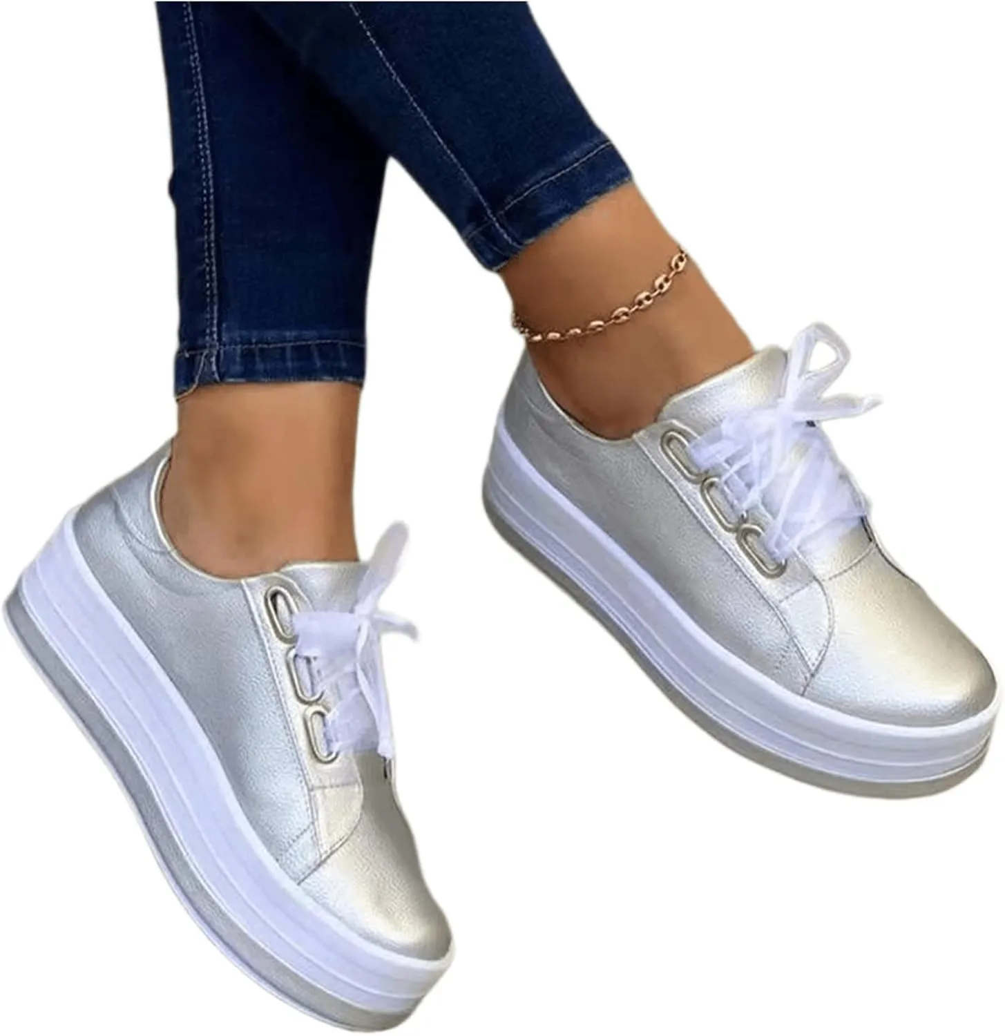 Lausiuoe Platform Shoes For Women Sneakers Lightweight Non-Slip Casual Fashion Soft Comfort Breathable Walking Shoes