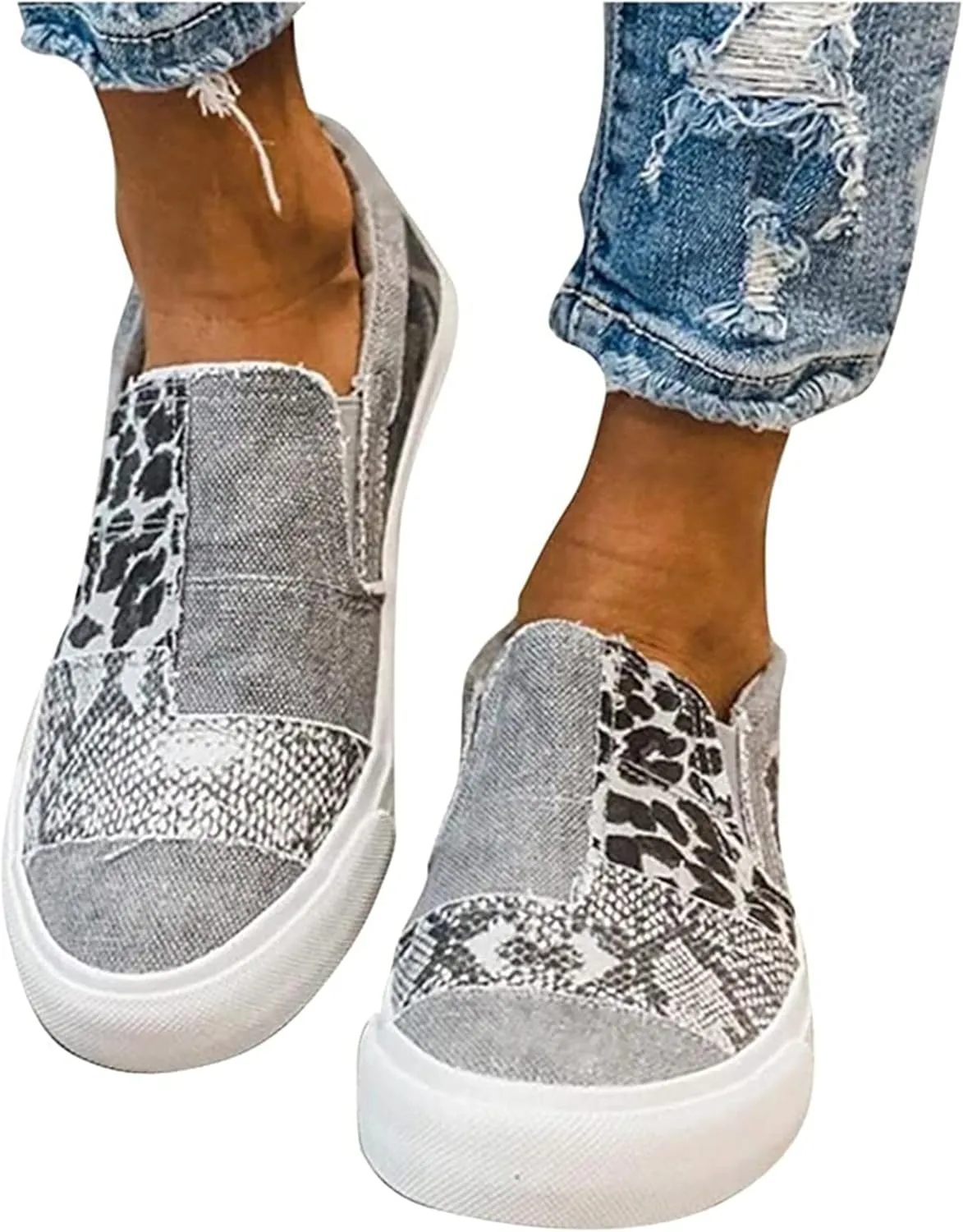 Lausiuoe Shoes For Women Flats Comfortable Dressy Canvas Low Top Sneaker Casual Fashion Slip On Comfort Walking Loafers