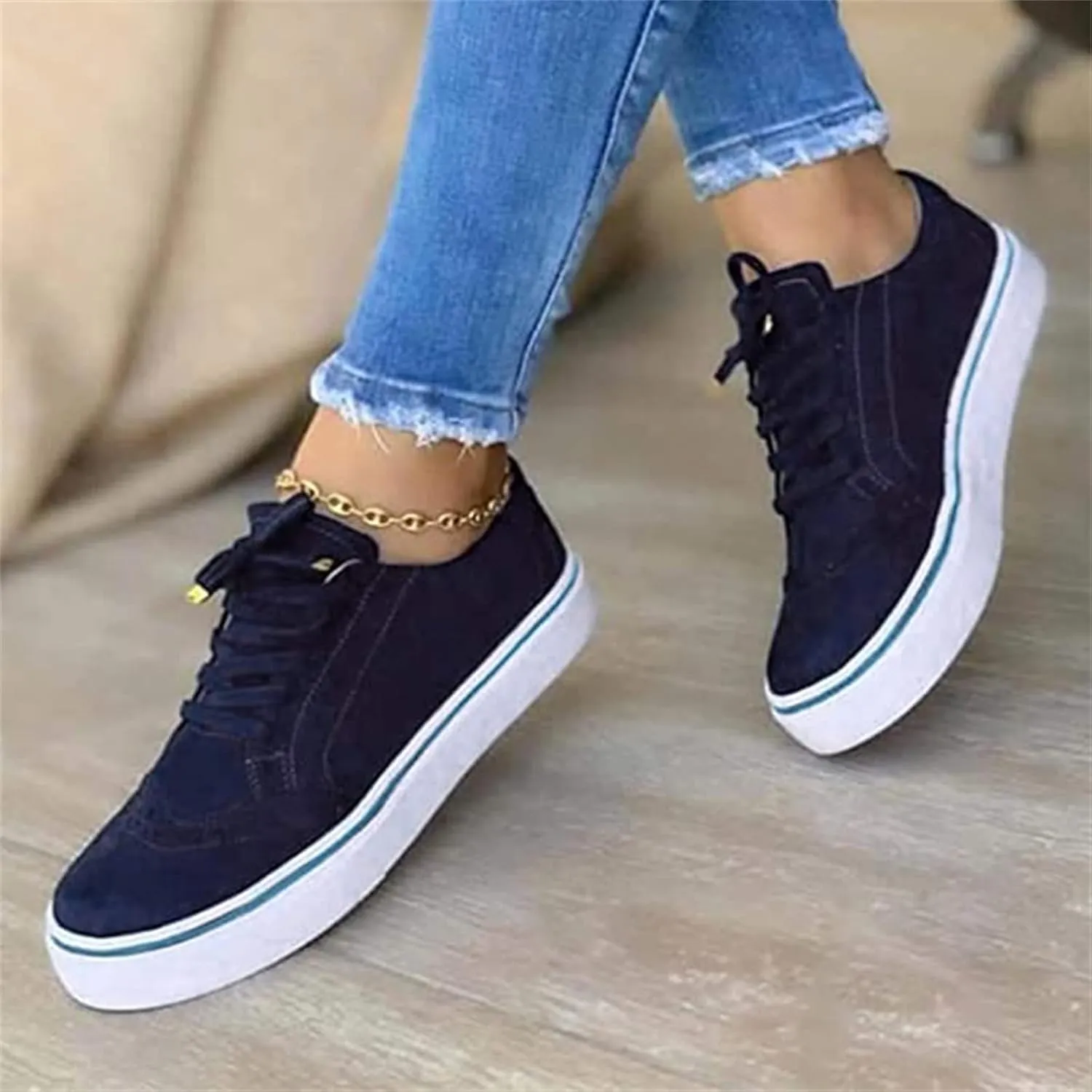 Lausiuoe Shoes For Women Flats Comfortable Dressy Fashion Canvas Sneakers Casual Low Top Comfort Slip On Walking Loafers