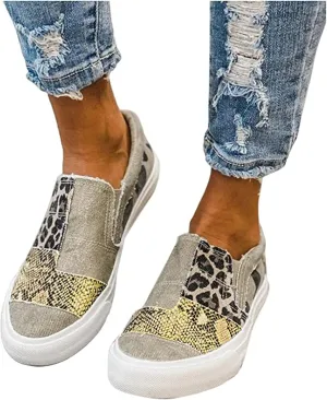 Lausiuoe Shoes For Women Sneakers Cute Slip On Canvas Loafers Fashion Casual Soft Comfort Non-Slip Flat Walking Shoes