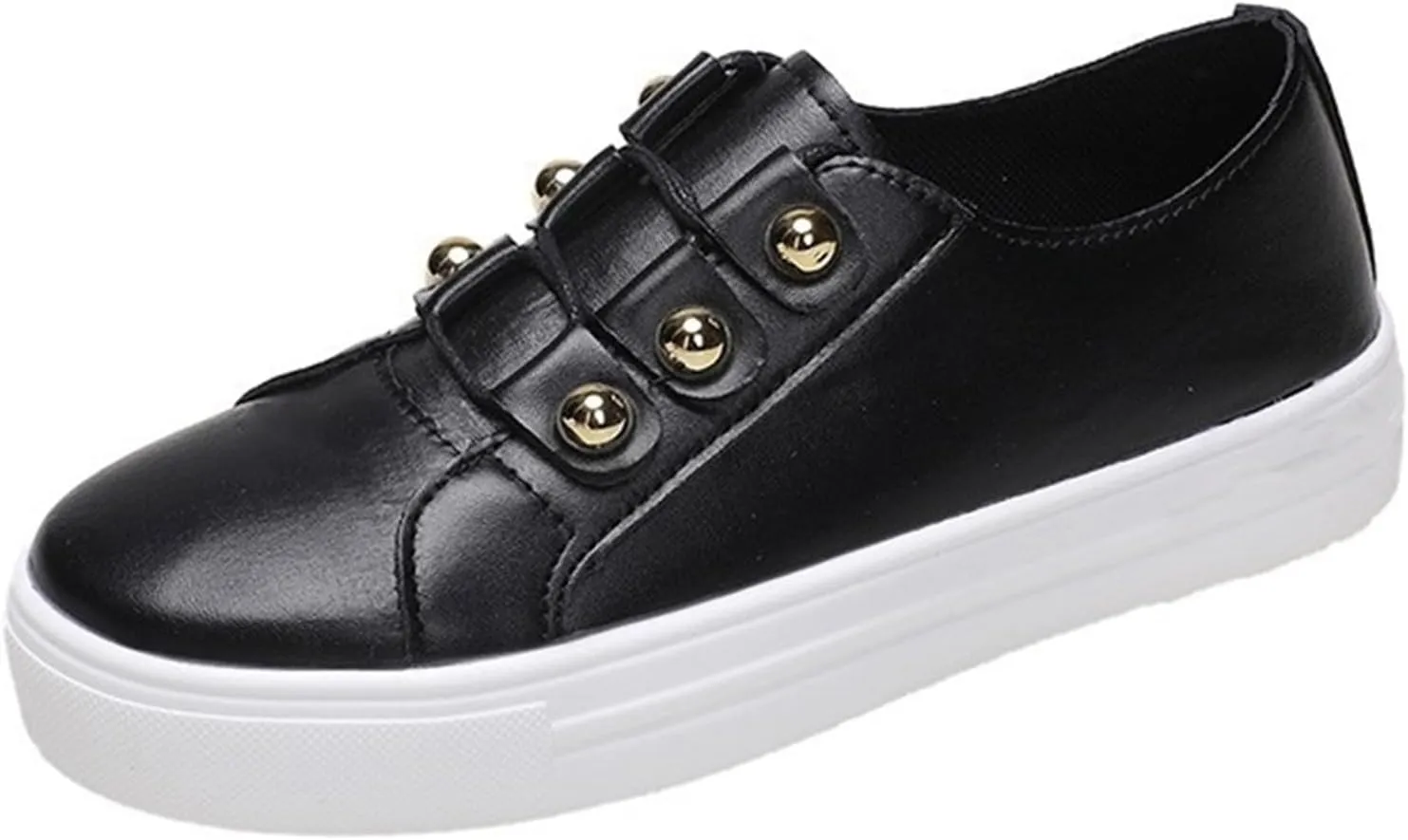 Lausiuoe Shoes For Women Sneakers Trendy Low Top Casual Fashion Leather Comfortable Soft Non-Slip Walking Flat Loafers