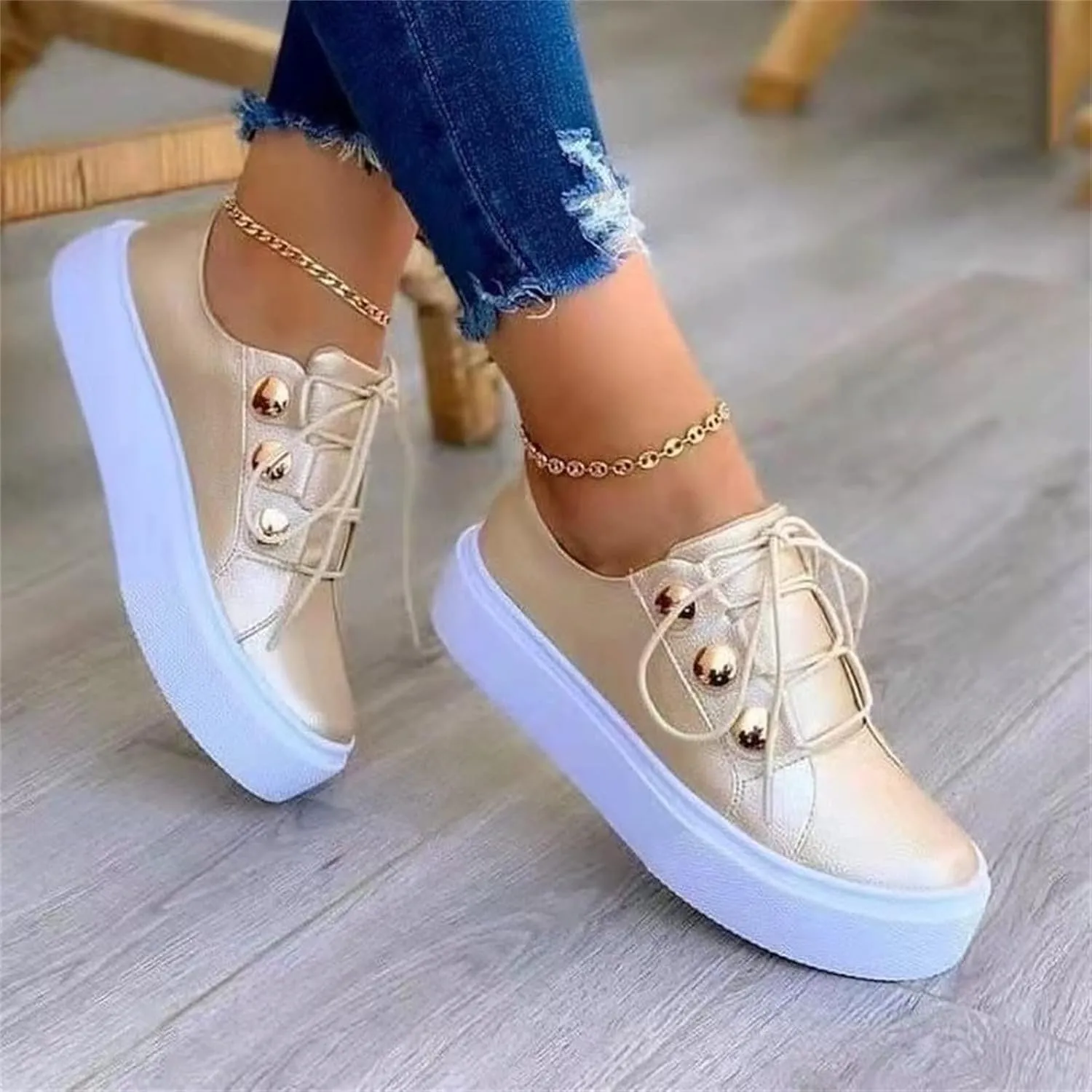 Lausiuoe Sneakers For Women Walking Shoes Comfortable Slip On Leather Loafers Fashion Casual Soft Non-Slip Flat Shoes