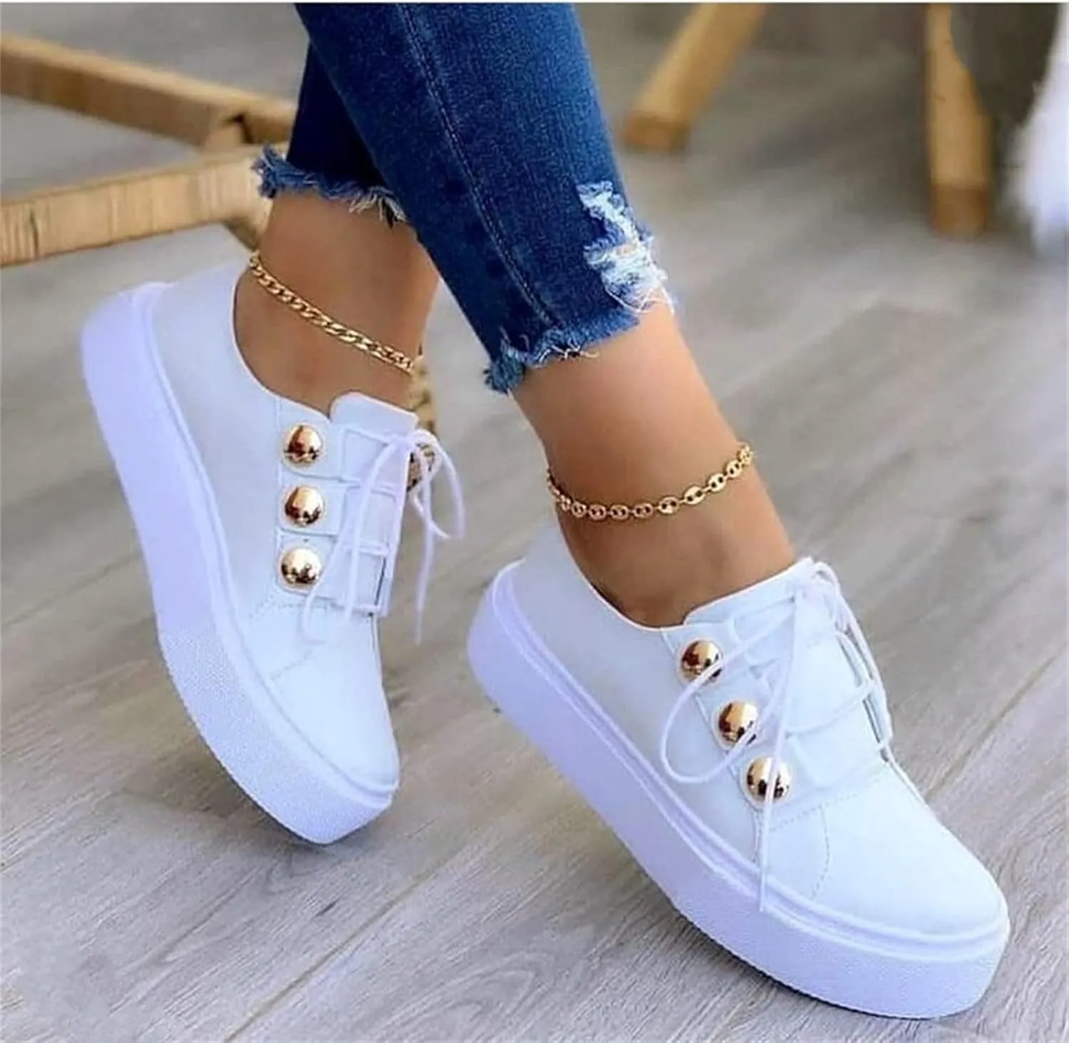 Lausiuoe Sneakers For Women Walking Shoes Comfortable Slip On Leather Loafers Fashion Casual Soft Non-Slip Flat Shoes