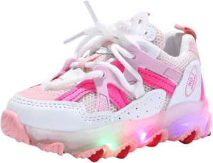 LED Light Up Sneakers Breathable Sport Casual Girls Boys Shoes Adjustable Strap Flashing for Toddler/Little Kid (Pink, 9 Toddler)