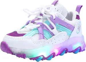 LED Light Up Sneakers Breathable Sport Casual Girls Boys Shoes Adjustable Strap Flashing for Toddler/Little Kid (Purple, 8 Toddler)
