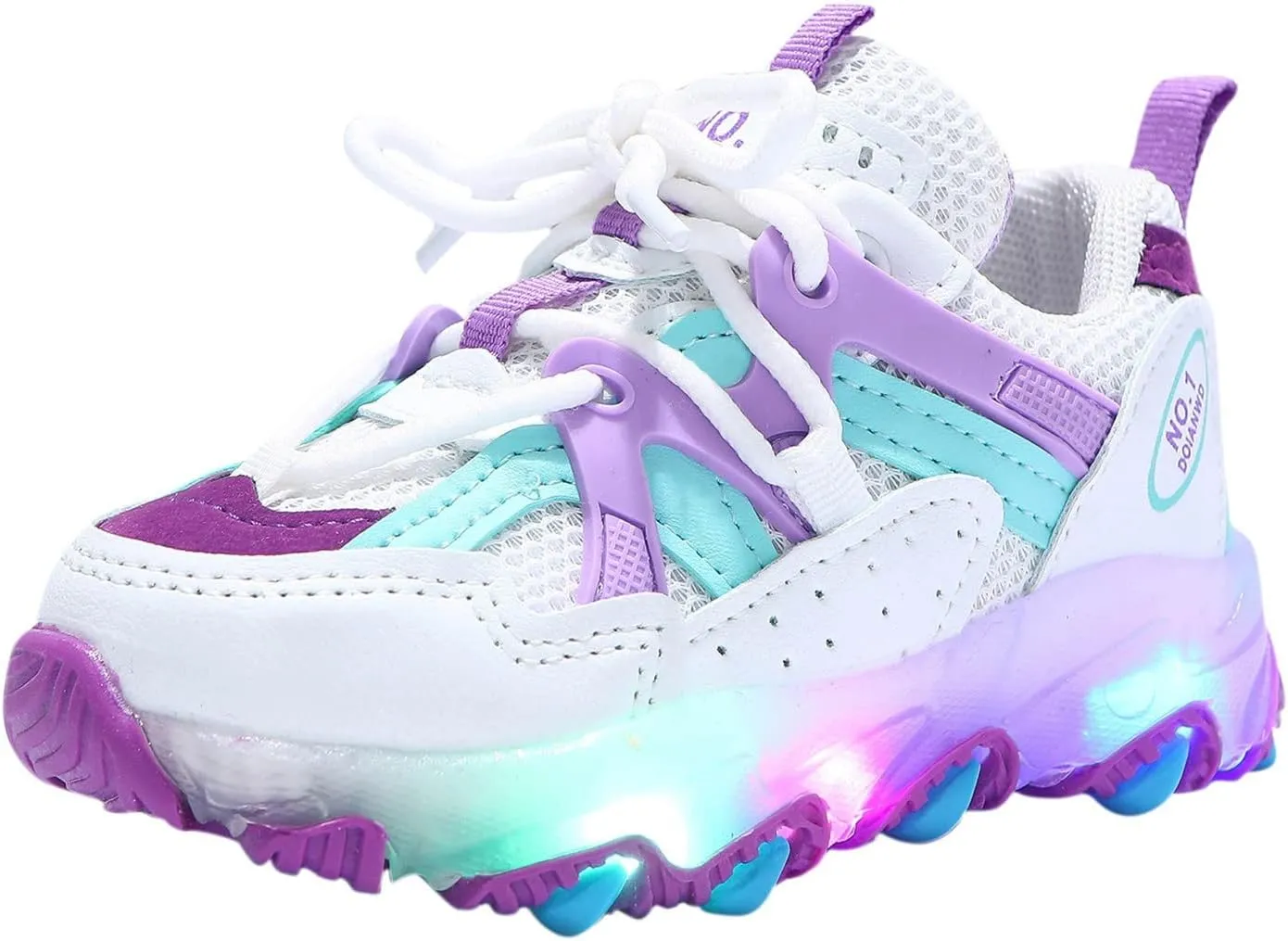 LED Light Up Sneakers Breathable Sport Casual Girls Boys Shoes Adjustable Strap Flashing for Toddler/Little Kid (Purple, 8 Toddler)