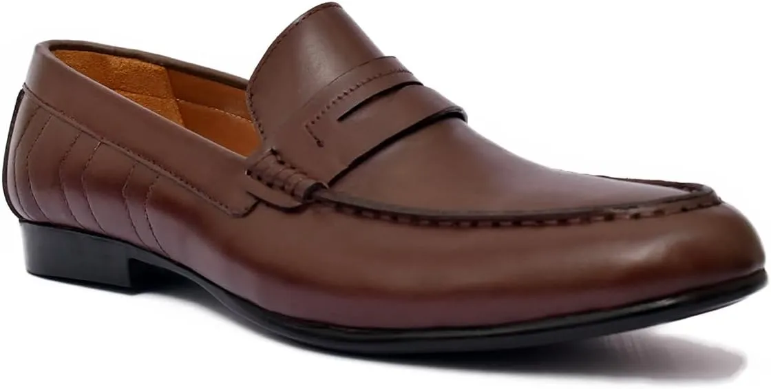 Luxury Handmade Brown Plain Leather Causal Side Stich Design Loafers