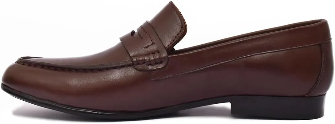 Luxury Handmade Brown Plain Leather Causal Side Stich Design Loafers