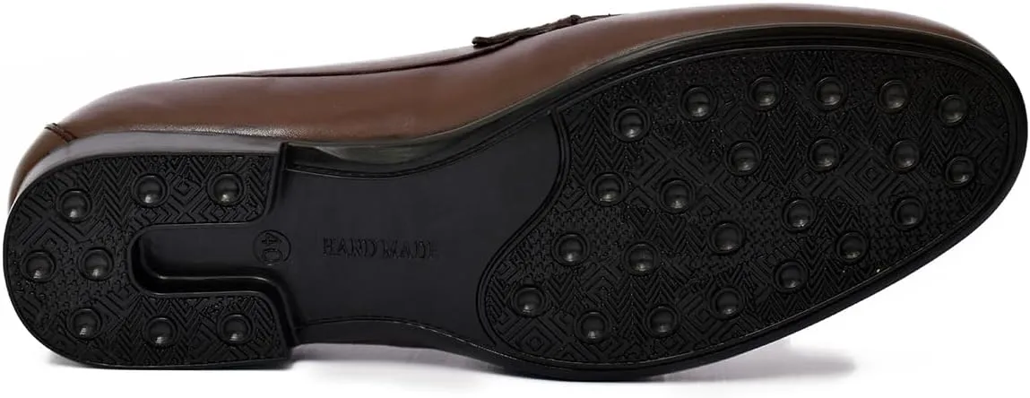 Luxury Handmade Brown Plain Leather Causal Side Stich Design Loafers