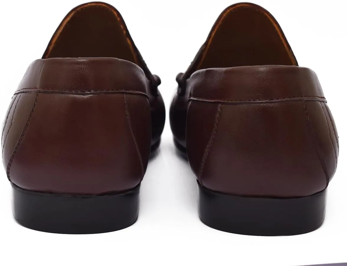 Luxury Handmade Brown Plain Leather Causal Side Stich Design Loafers