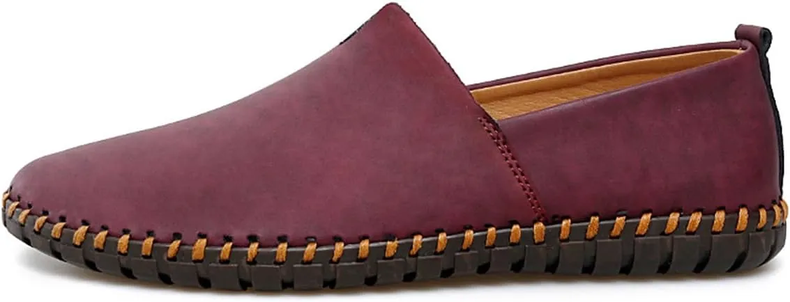 Men Leather Handmade Loafer Shoes Slip On Soft Fashion Round Toe Flats Non-Slip Walking Driving Shoes for Men