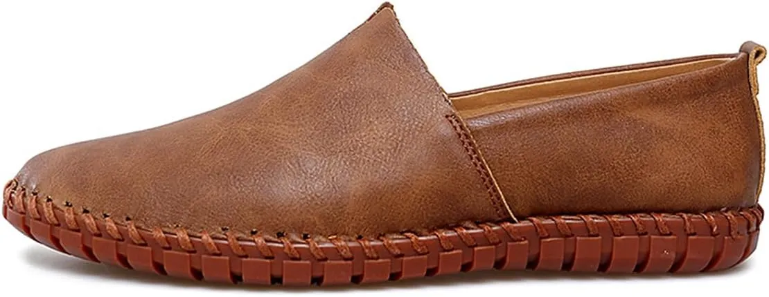 Men Leather Handmade Loafer Shoes Slip On Soft Fashion Round Toe Flats Non-Slip Walking Driving Shoes for Men