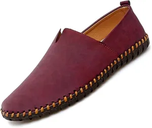 Men Leather Handmade Loafer Shoes Slip On Soft Fashion Round Toe Flats Non-Slip Walking Driving Shoes for Men
