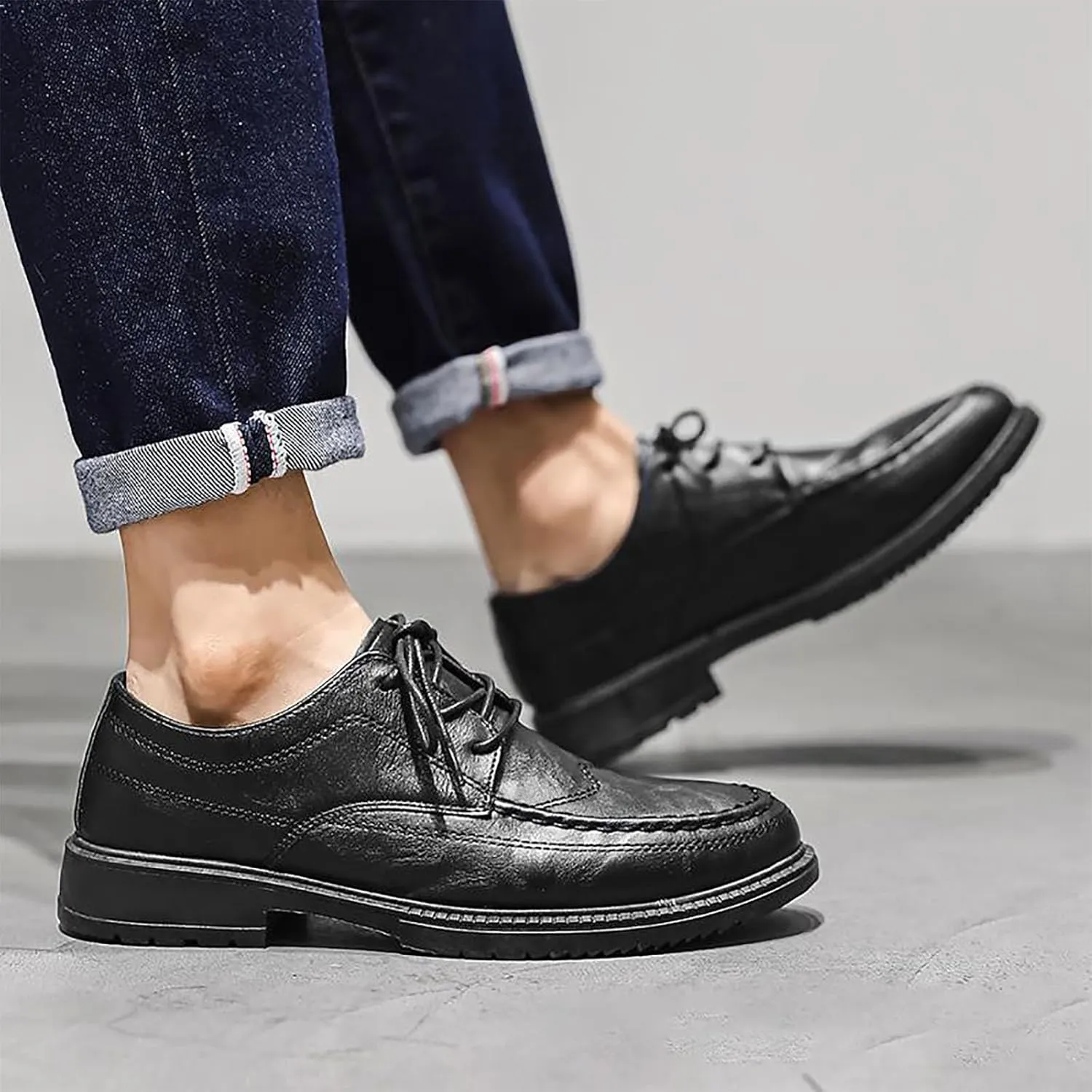 Men's Breathable Dress Casual Business Oxford Shoes for Men, Thick Sole Versatile Leather Shoes for Work & School, Comfortable Dress Sneakers