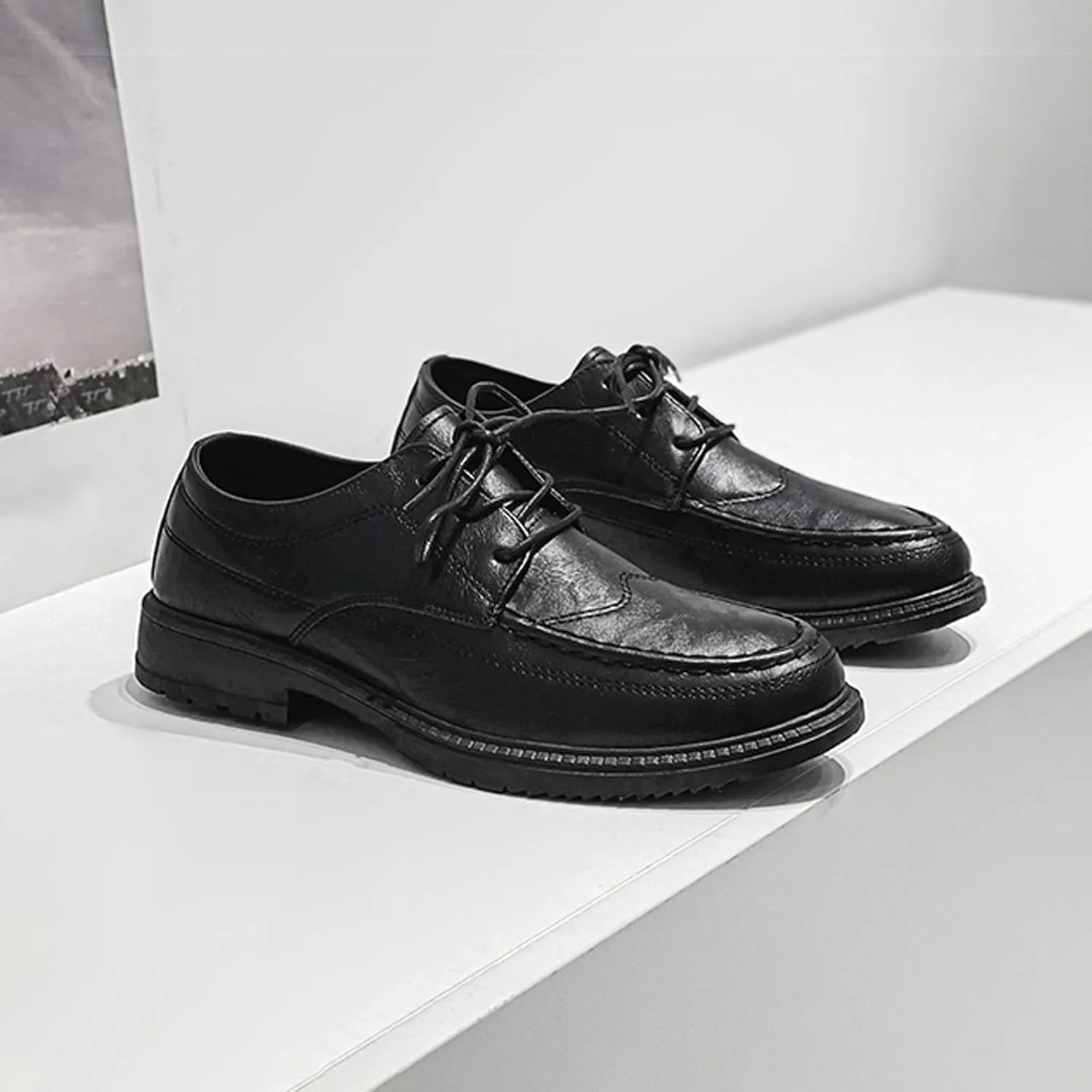 Men's Breathable Dress Casual Business Oxford Shoes for Men, Thick Sole Versatile Leather Shoes for Work & School, Comfortable Dress Sneakers