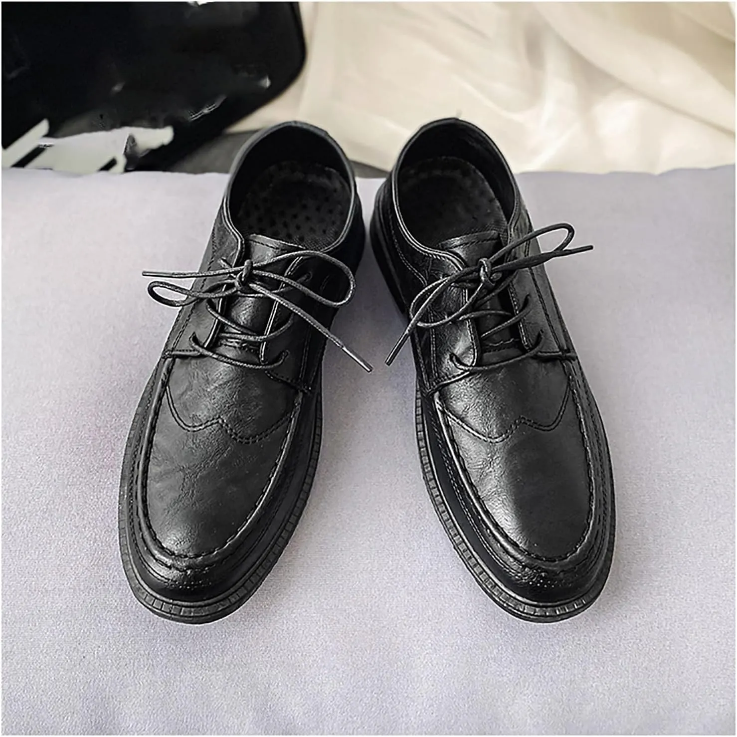 Men's Breathable Dress Casual Business Oxford Shoes for Men, Thick Sole Versatile Leather Shoes for Work & School, Comfortable Dress Sneakers