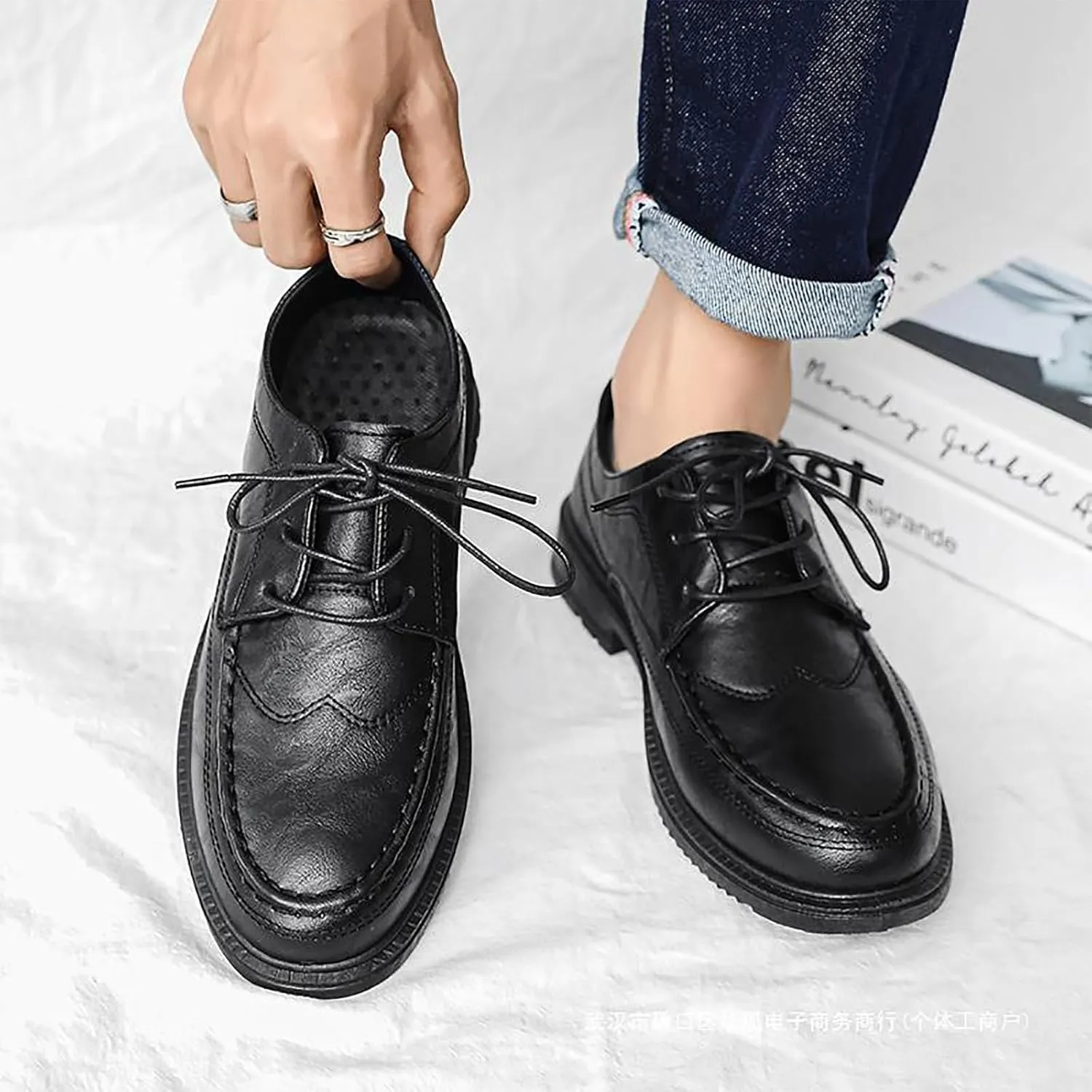 Men's Breathable Dress Casual Business Oxford Shoes for Men, Thick Sole Versatile Leather Shoes for Work & School, Comfortable Dress Sneakers