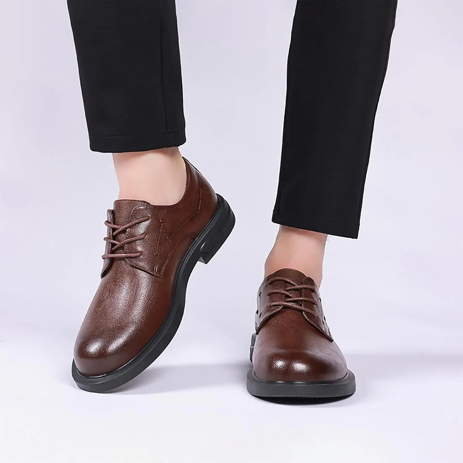 Men's Business Casual Leather Oxfords, Wide Toe Dress Shoes for Men, Easy Lace-Up Breathable Comfort Ideal for Work
