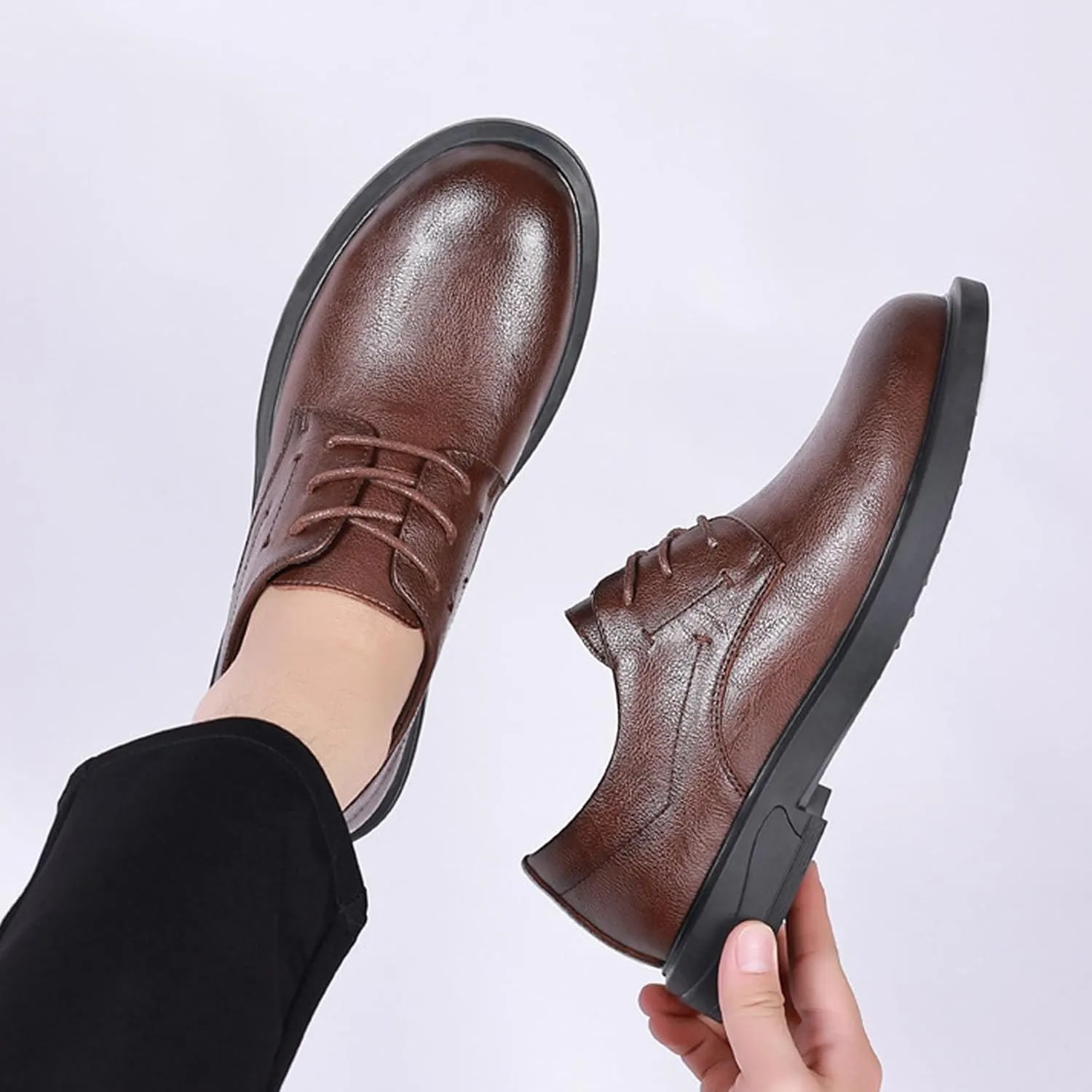 Men's Business Casual Leather Oxfords, Wide Toe Dress Shoes for Men, Easy Lace-Up Breathable Comfort Ideal for Work