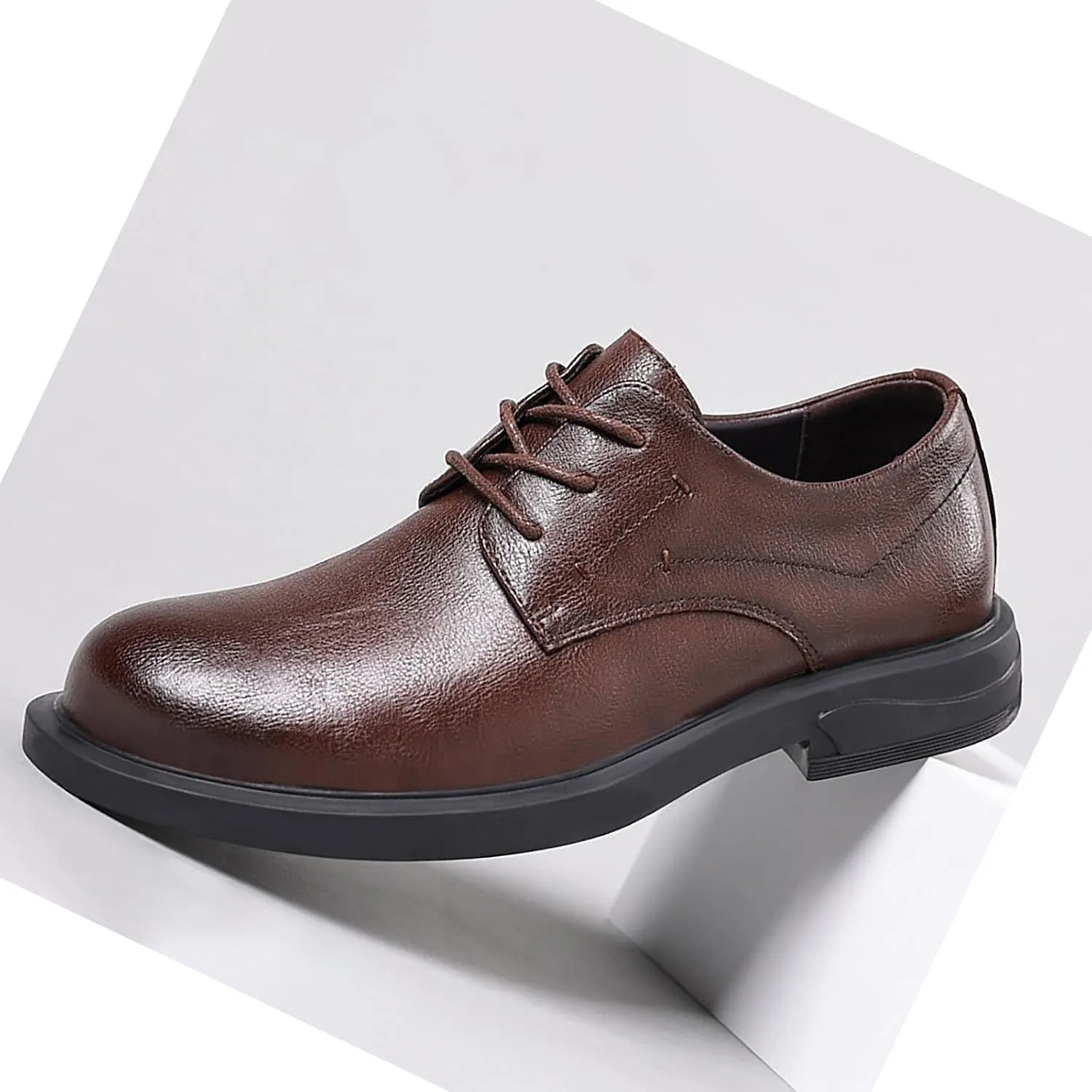 Men's Business Casual Leather Oxfords, Wide Toe Dress Shoes for Men, Easy Lace-Up Breathable Comfort Ideal for Work