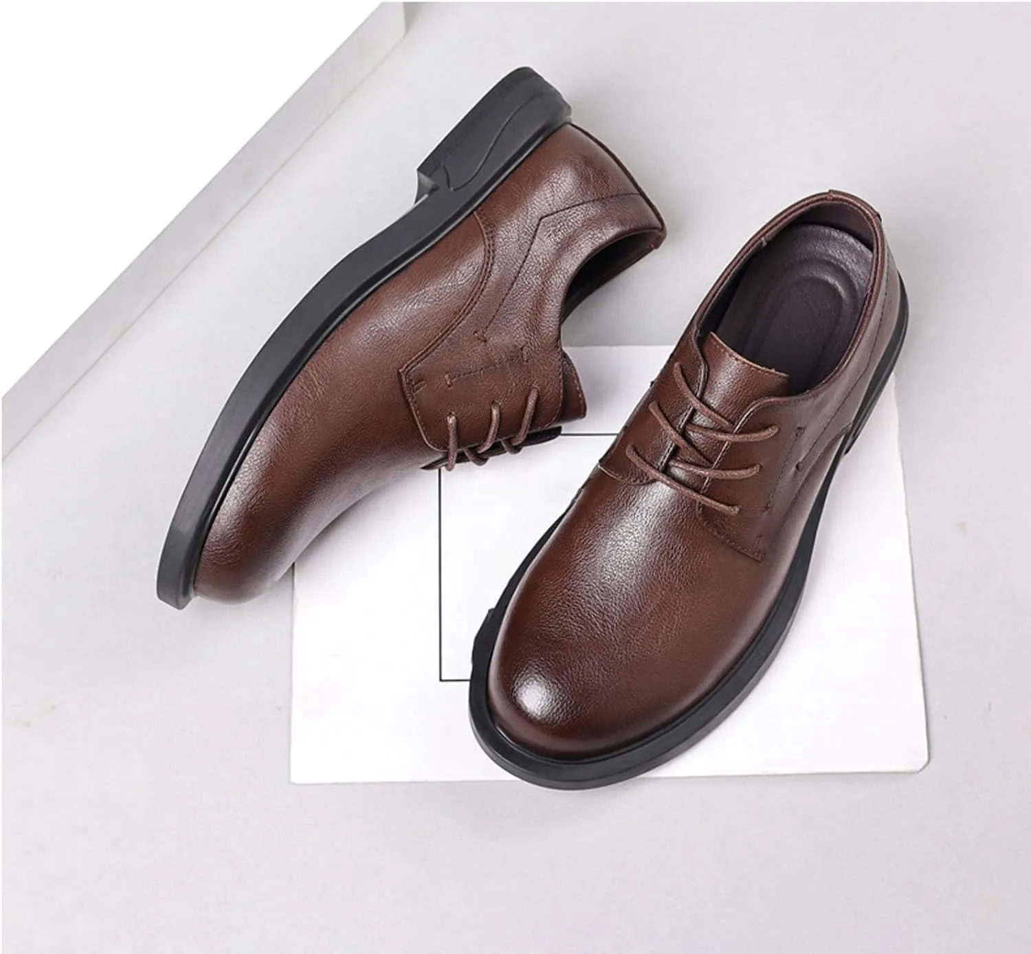 Men's Business Casual Leather Oxfords, Wide Toe Dress Shoes for Men, Easy Lace-Up Breathable Comfort Ideal for Work