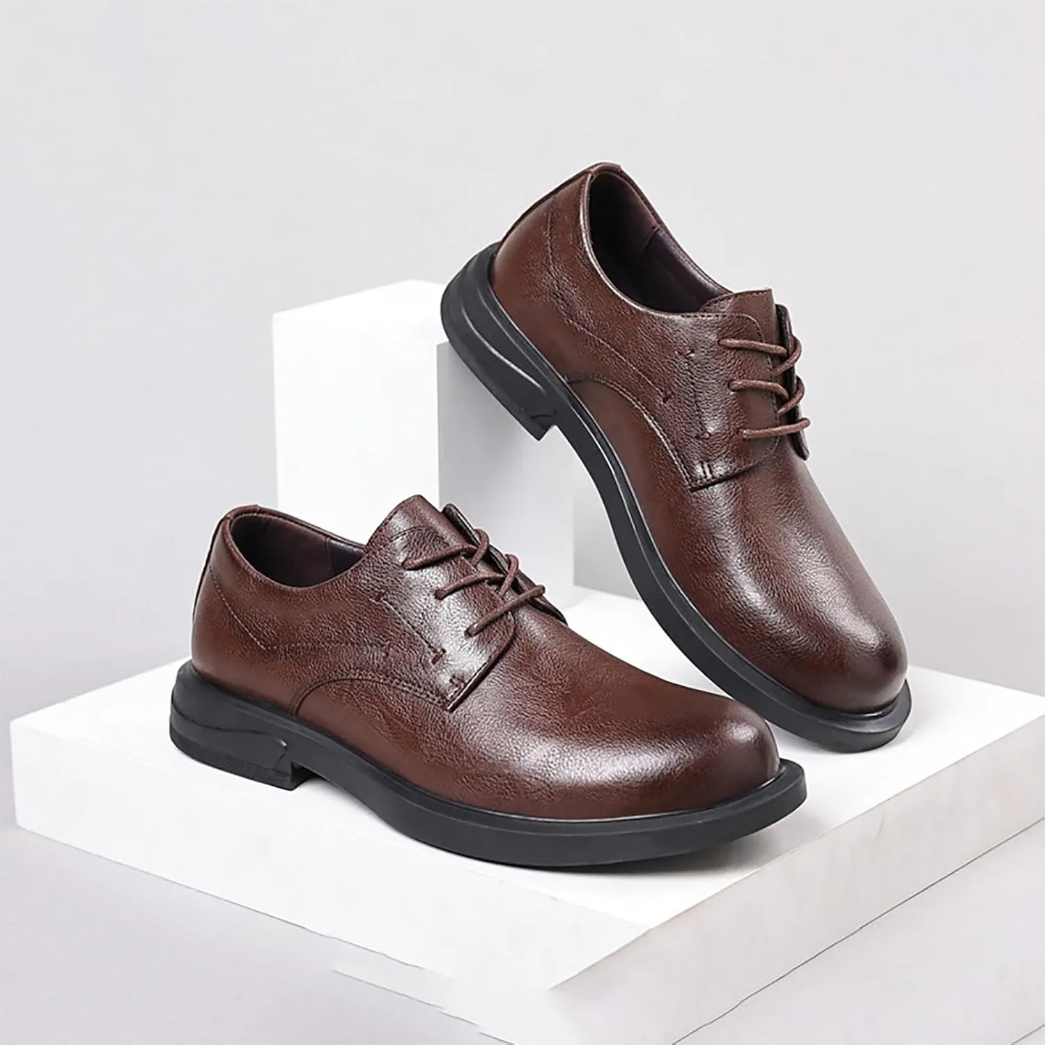 Men's Business Casual Leather Oxfords, Wide Toe Dress Shoes for Men, Easy Lace-Up Breathable Comfort Ideal for Work