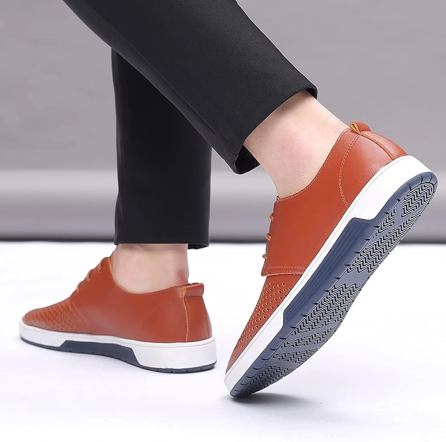 Men's Casual Oxford Shoes Walking Formal Wedding Shoes Laces-up Hollow Breathable Dress Shoes Fashion Flat Sneakers