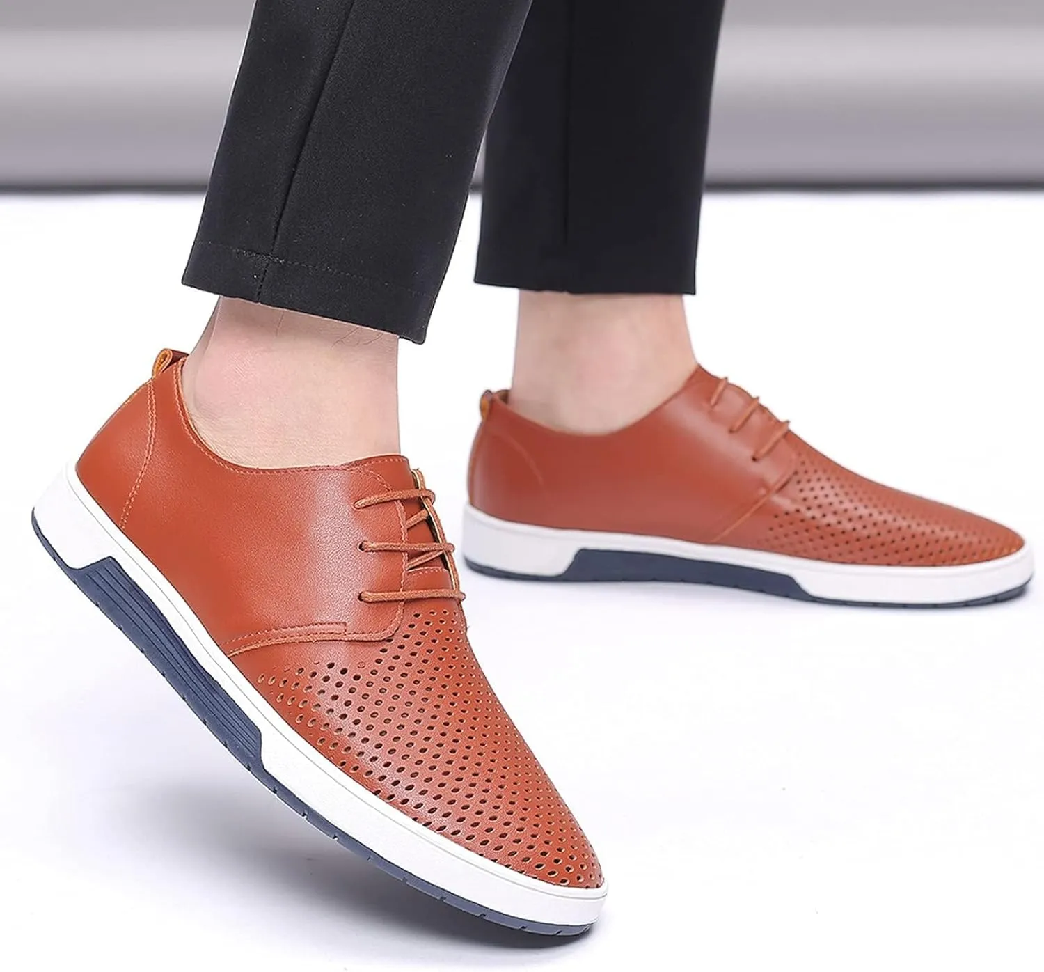 Men's Casual Oxford Shoes Walking Formal Wedding Shoes Laces-up Hollow Breathable Dress Shoes Fashion Flat Sneakers