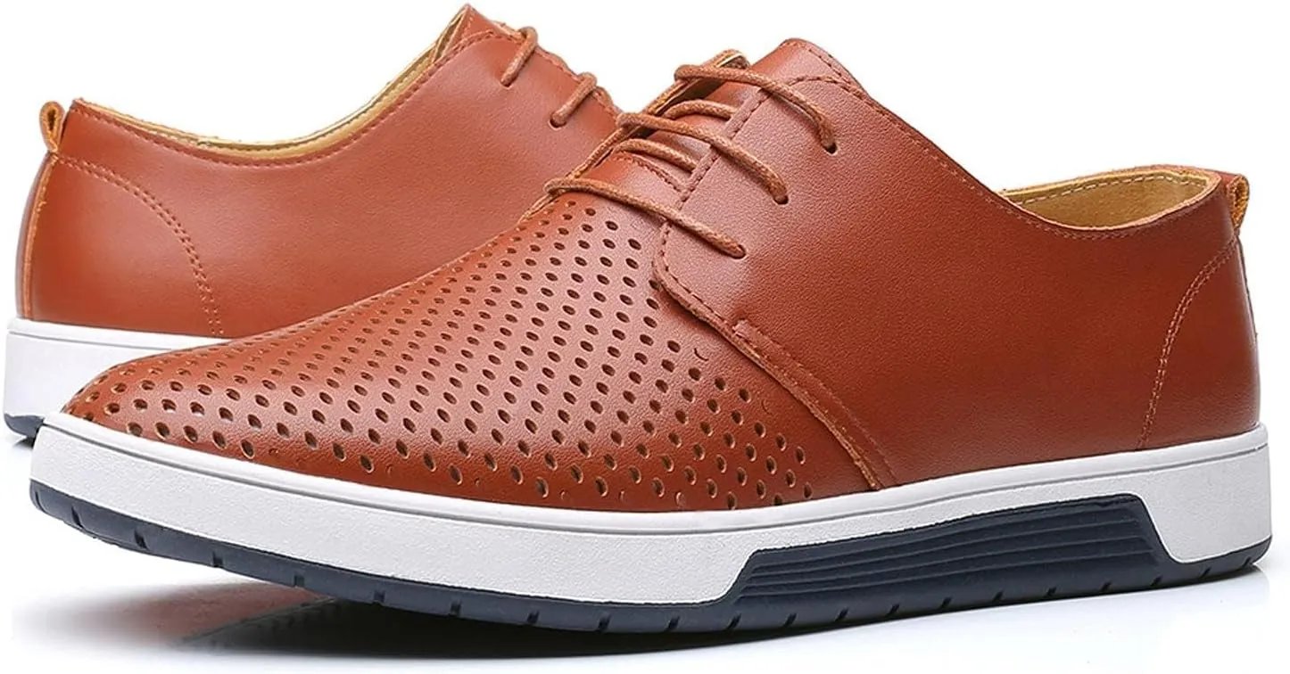 Men's Casual Oxford Shoes Walking Formal Wedding Shoes Laces-up Hollow Breathable Dress Shoes Fashion Flat Sneakers
