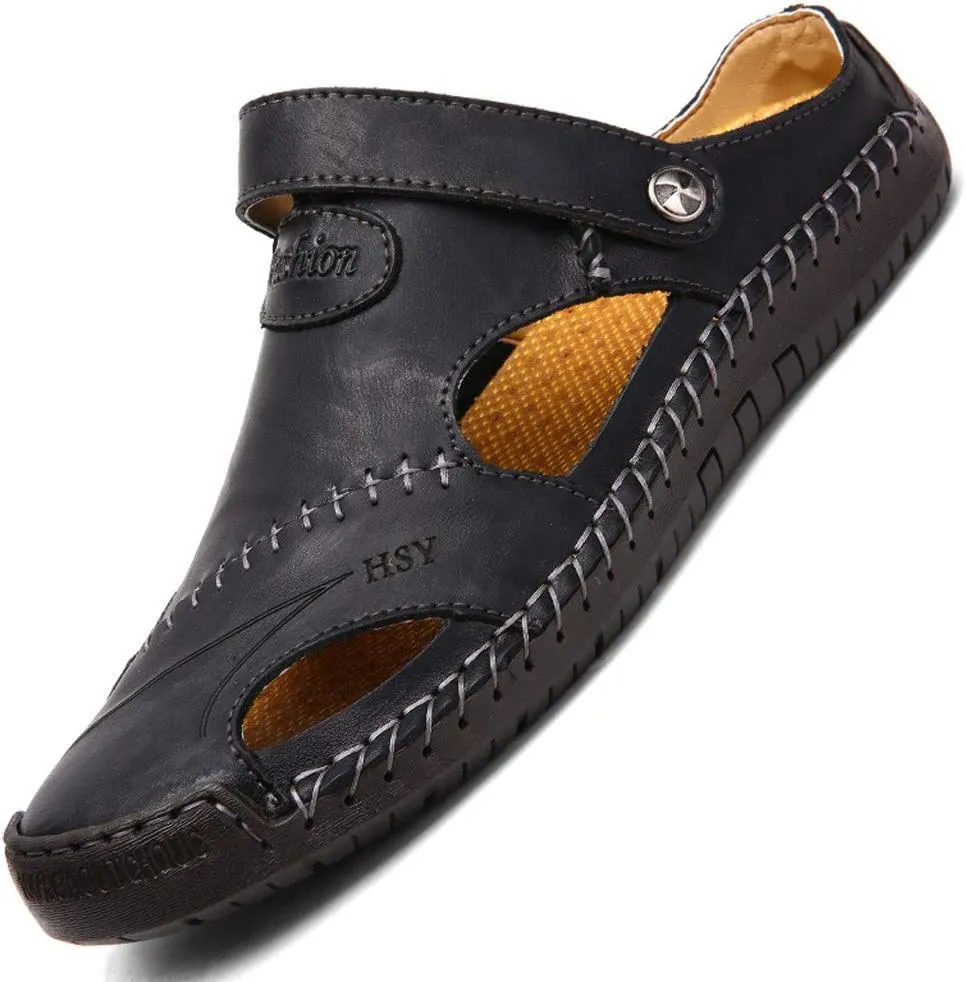 Mens Casual Sandals Casual Shoes Breathable Sandals Men's Leather Summer Outdoor Beach Rubber Slide for Men