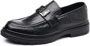 Men's Classic Formal Business Oxford Shoes Mens Fashion Slip-On Formal Loafers Mid Chunky Heels Low Top Work Dress Shoes