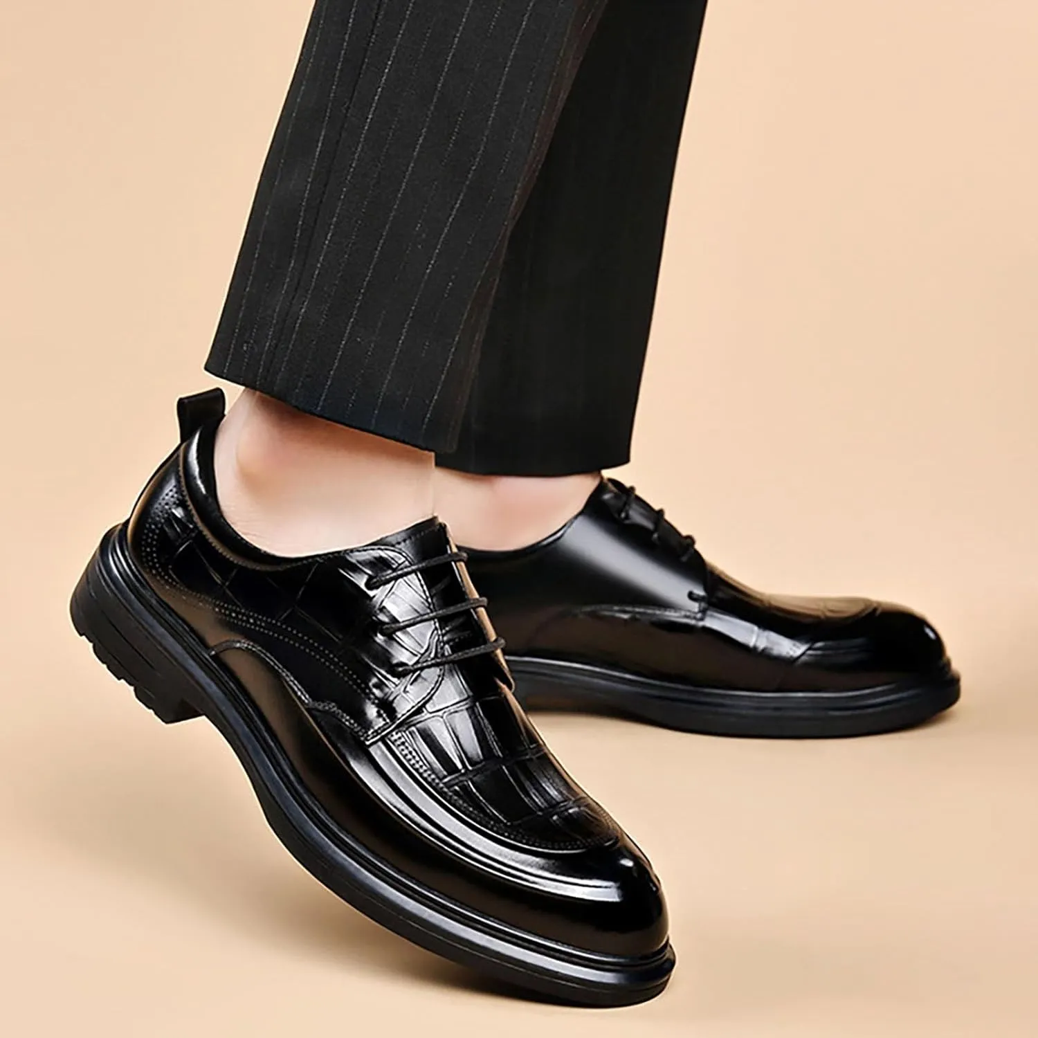 Men's Dress Shoes for Business & Formal Occasions, Black Genuine Leather Oxfords with Anti-Slip Rubber Sole & Breathable Lining, Lace-Up Classic Design