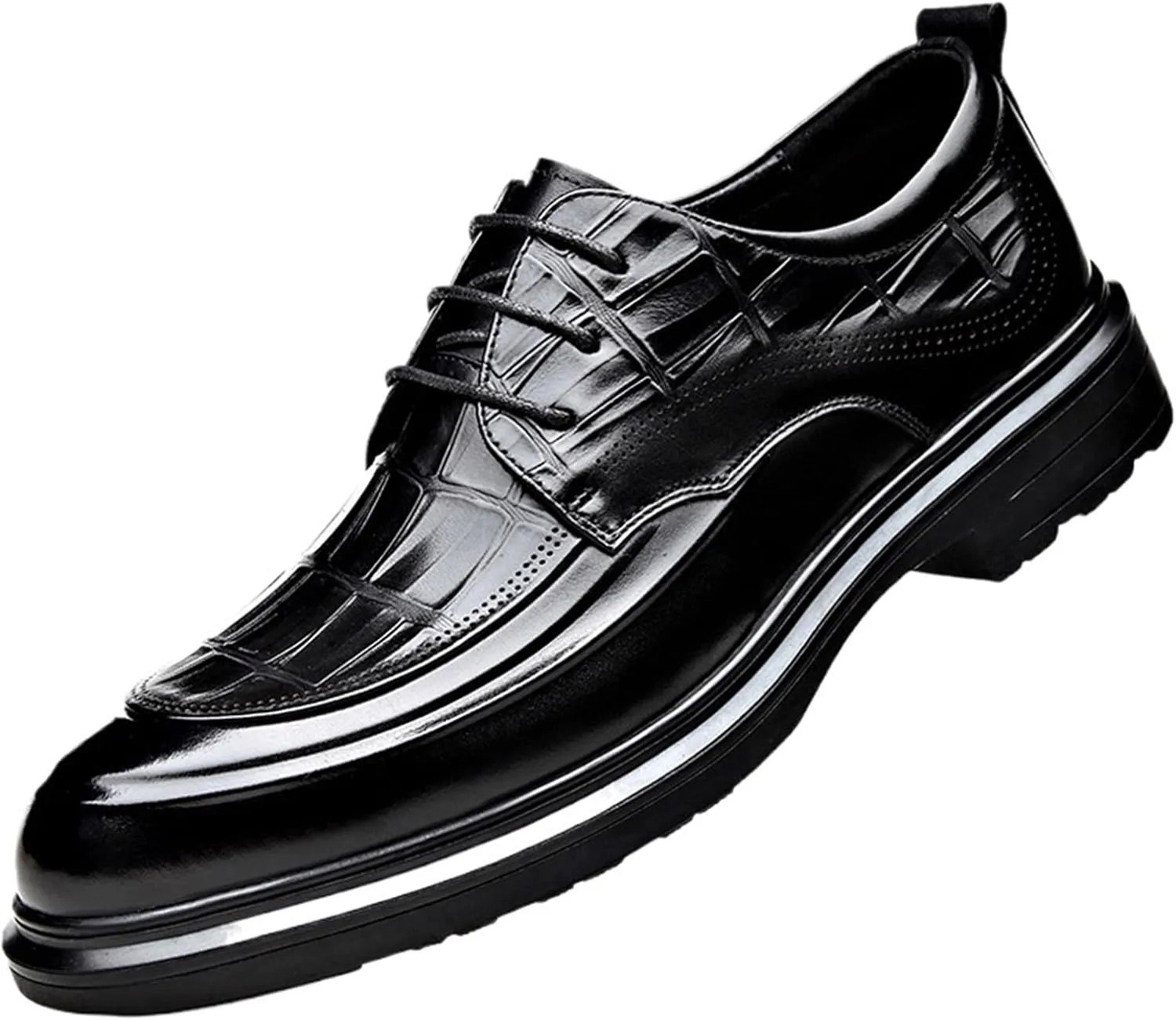 Men's Dress Shoes for Business & Formal Occasions, Black Genuine Leather Oxfords with Anti-Slip Rubber Sole & Breathable Lining, Lace-Up Classic Design