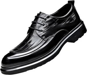 Men's Dress Shoes for Business & Formal Occasions, Black Genuine Leather Oxfords with Anti-Slip Rubber Sole & Breathable Lining, Lace-Up Classic Design