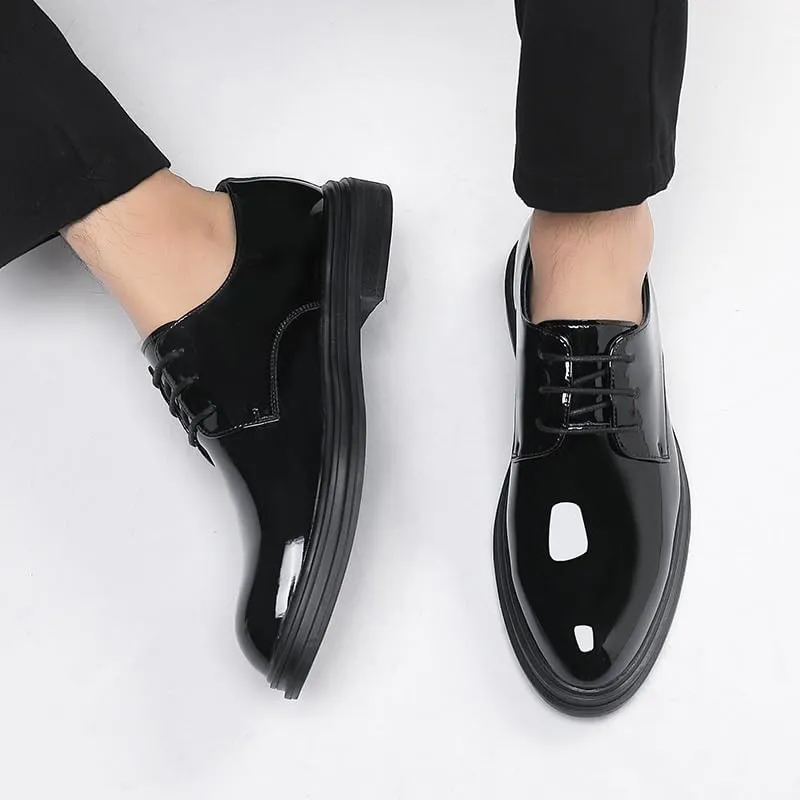 Men's Dress Shoes Pointed Toe Shiny Patent Leather Lace Up Casual Prom Party Oxfords Shoes for Men