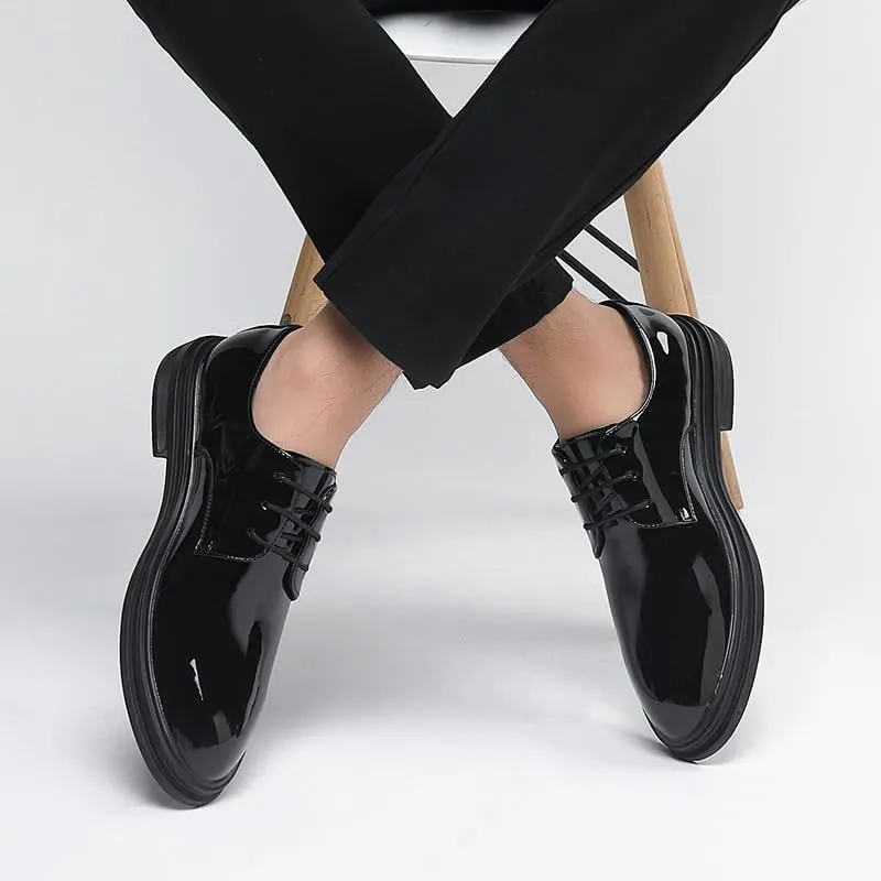 Men's Dress Shoes Pointed Toe Shiny Patent Leather Lace Up Casual Prom Party Oxfords Shoes for Men