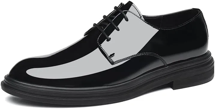 Men's Dress Shoes Pointed Toe Shiny Patent Leather Lace Up Casual Prom Party Oxfords Shoes for Men