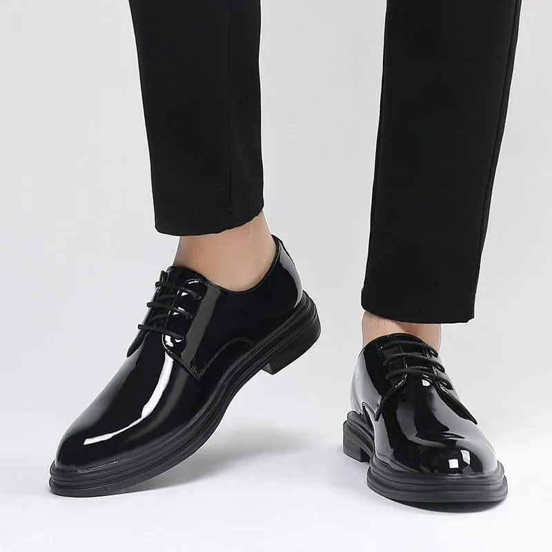 Men's Dress Shoes Pointed Toe Shiny Patent Leather Lace Up Casual Prom Party Oxfords Shoes for Men