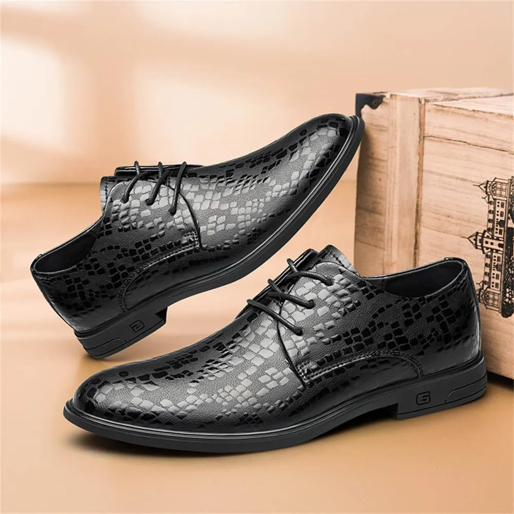 Men's Genuine Leather Dress Shoes Formal Business Oxfords Pointed Toe Lace Up Derby Shoes